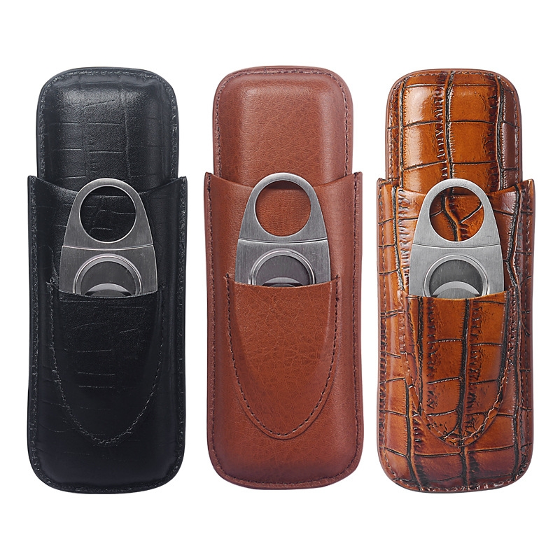 Premium Cigar Case - Portable 2-Finger Leather Cigar Case with