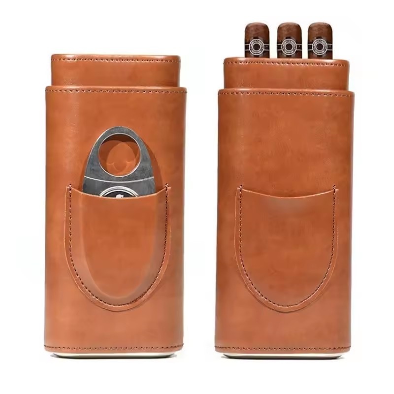 Premium Cigar Case - Leather Cigar Case 3 Finger Pouch