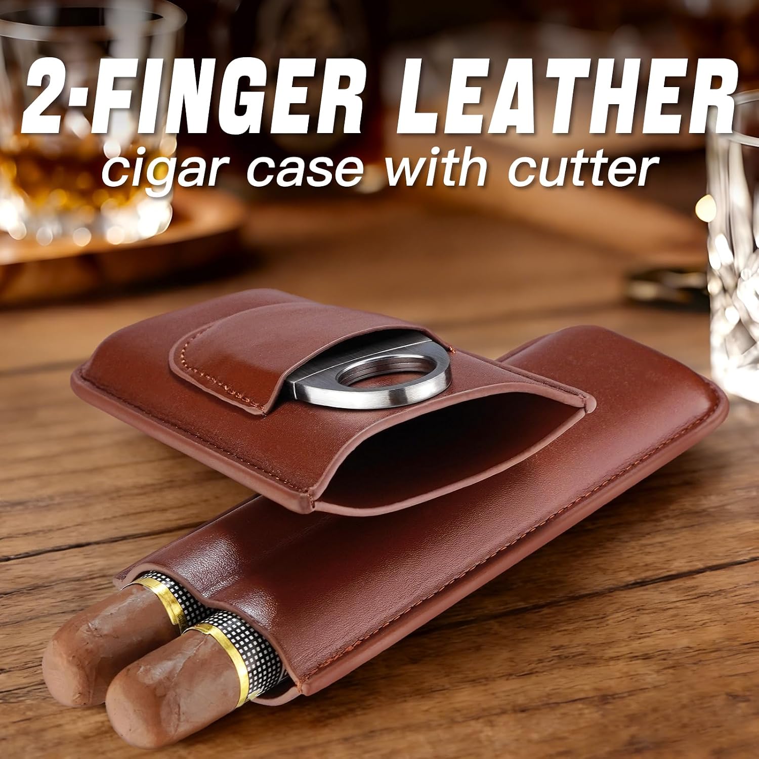 Portable 2-Finger Leather Ciga - Premium Cigar Case recension och pris